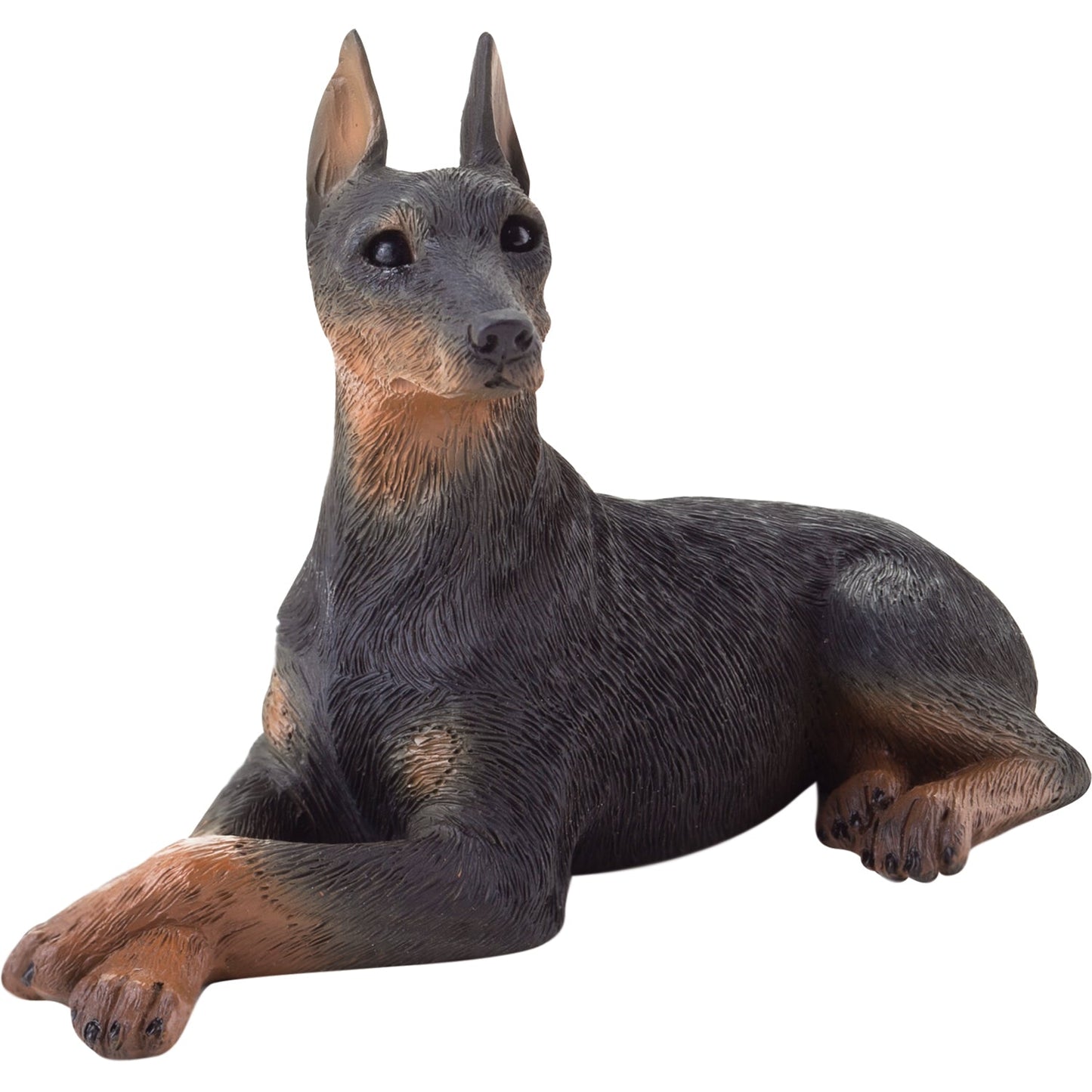 Sandicast "Small Size" Lying Black Doberman Pinscher Dog Sculpture by Present Paper