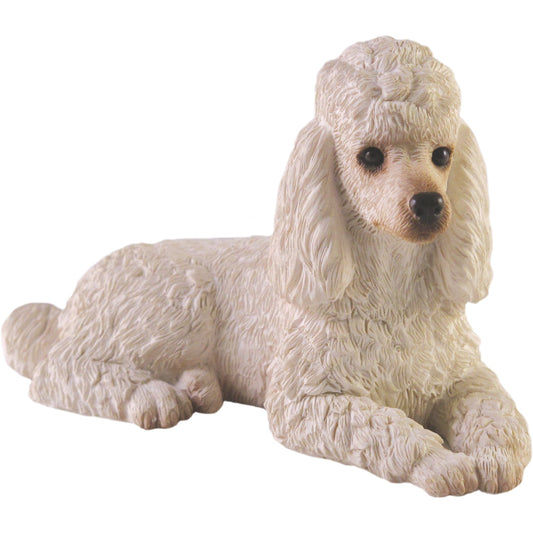 Sandicast "Small Size" Lying White Poodle Dog Sculpture by Present Paper