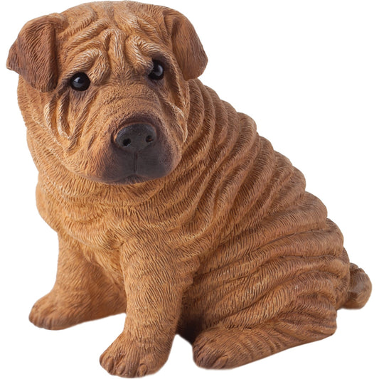 Sandicast "Small Size" Sitting Red Chinese Shar-Pei Dog Sculpture by Present Paper