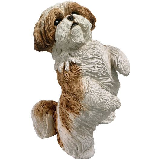 Sandicast "Small Size" Sitting Pretty Gold & White Shih Tzu Dog Sculpture by Present Paper