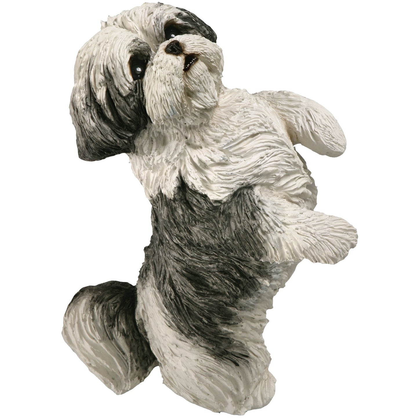 Sandicast "Small Size" Sitting Pretty Silver & White Shih Tzu Dog Sculpture by Present Paper