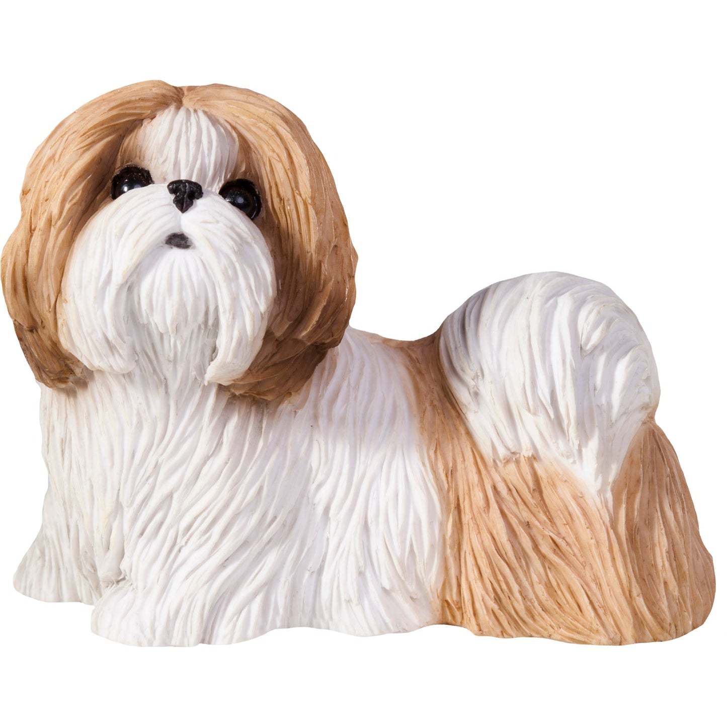 Sandicast "Small Size" Standing Gold & White Shih Tzu Dog Sculpture by Present Paper