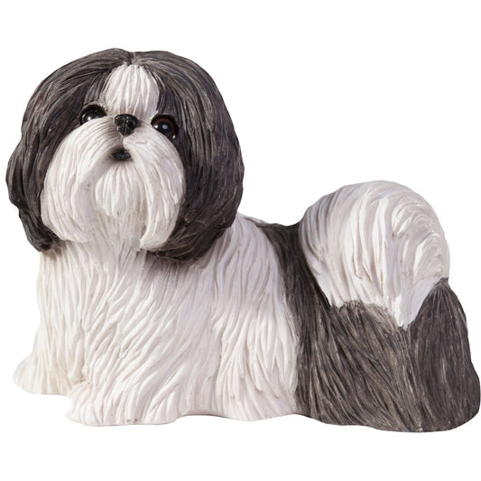 Sandicast "Small Size" Standing Silver & White Shih Tzu Dog Sculpture by Present Paper