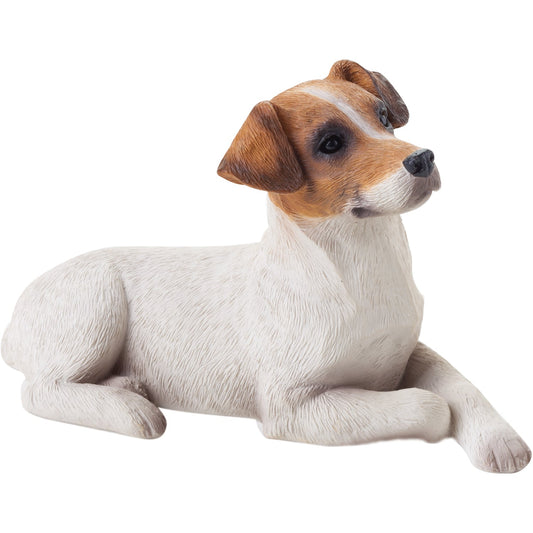 Sandicast "Small Size" Lying Brown & White Jack Russell Terrier Dog Sculpture by Present Paper