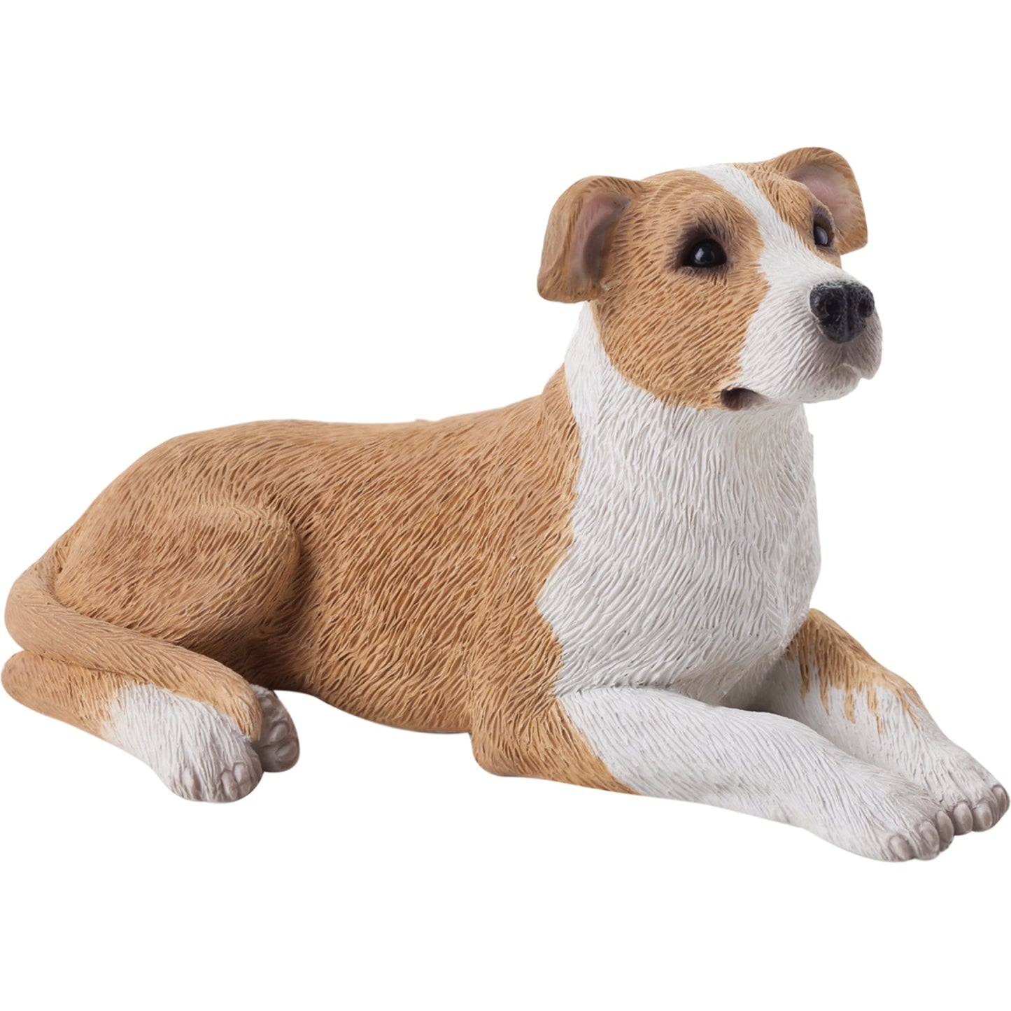 Sandicast "Small Size" Lying Fawn & White UC Pit Bull Terrier Dog Sculpture by Present Paper