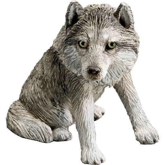 Sandicast "Small Size" Sitting Gray Wolf Sculpture by Present Paper