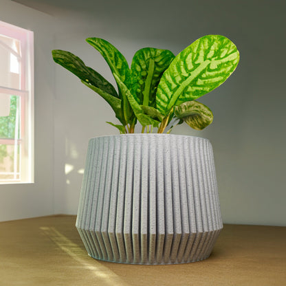 Stratos Modern Plant Pot with Drainage, 3D Printed Planter Pot Unique Modern Ribbed Design, Lightweight Stratos by Rosebud HomeGoods