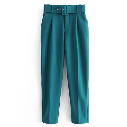 Women's Trousers Suit With Belt High Waist by BlakWardrob