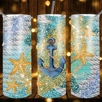 Sandy Ocean Glitter Effect Tumbler by Crafty Casey's