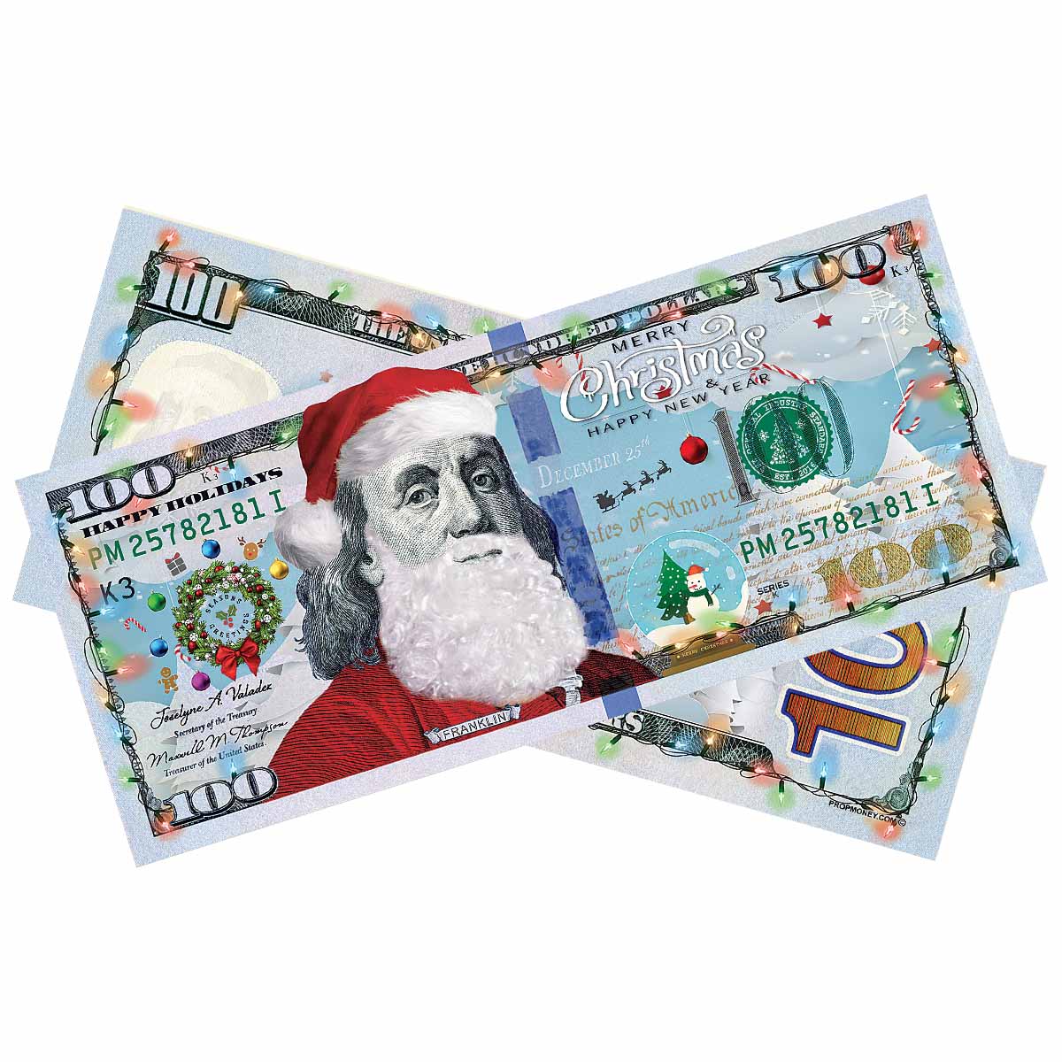 100x $100 Holiday Christmas New Year Bills by Prop Money Inc