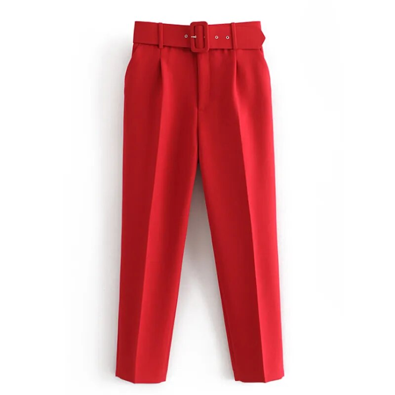 Women's Trousers Suit With Belt High Waist by BlakWardrob