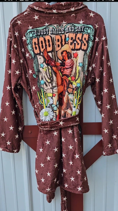 Cowgirl Says God Bless Women's Western Bath Robe by Baha Ranch Western Wear