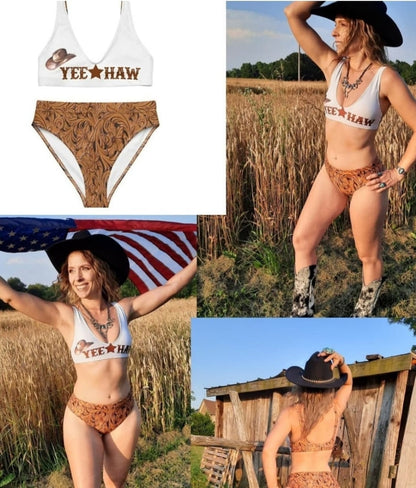 Yeehaw Tooled Leather Print Bikini by Baha Ranch Western Wear