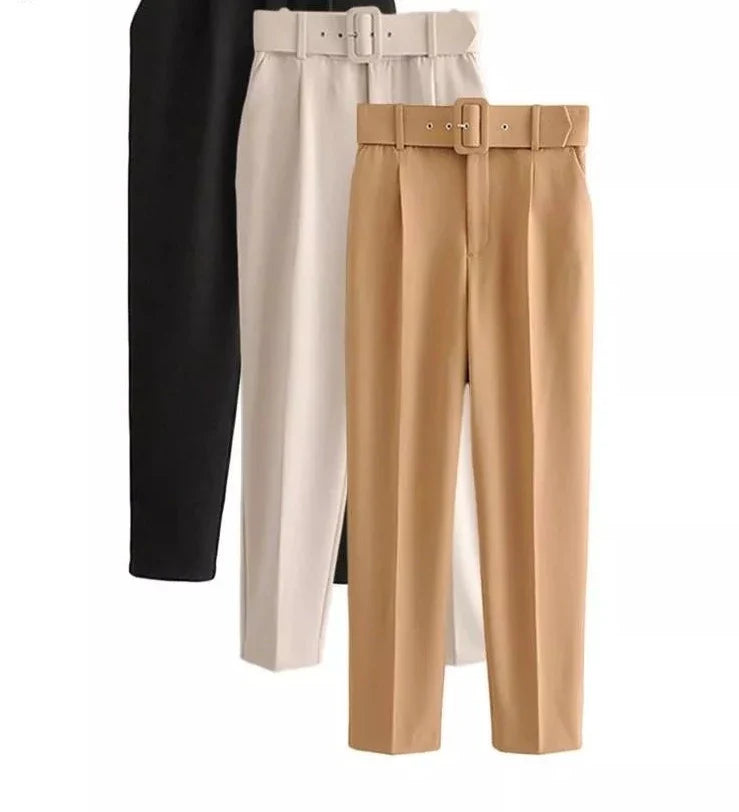 Women's Trousers Suit With Belt High Waist by BlakWardrob