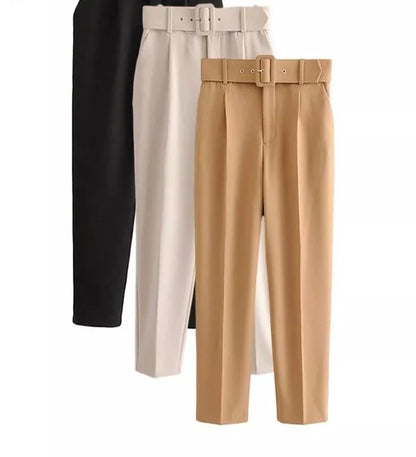 Women's Trousers Suit With Belt High Waist by BlakWardrob