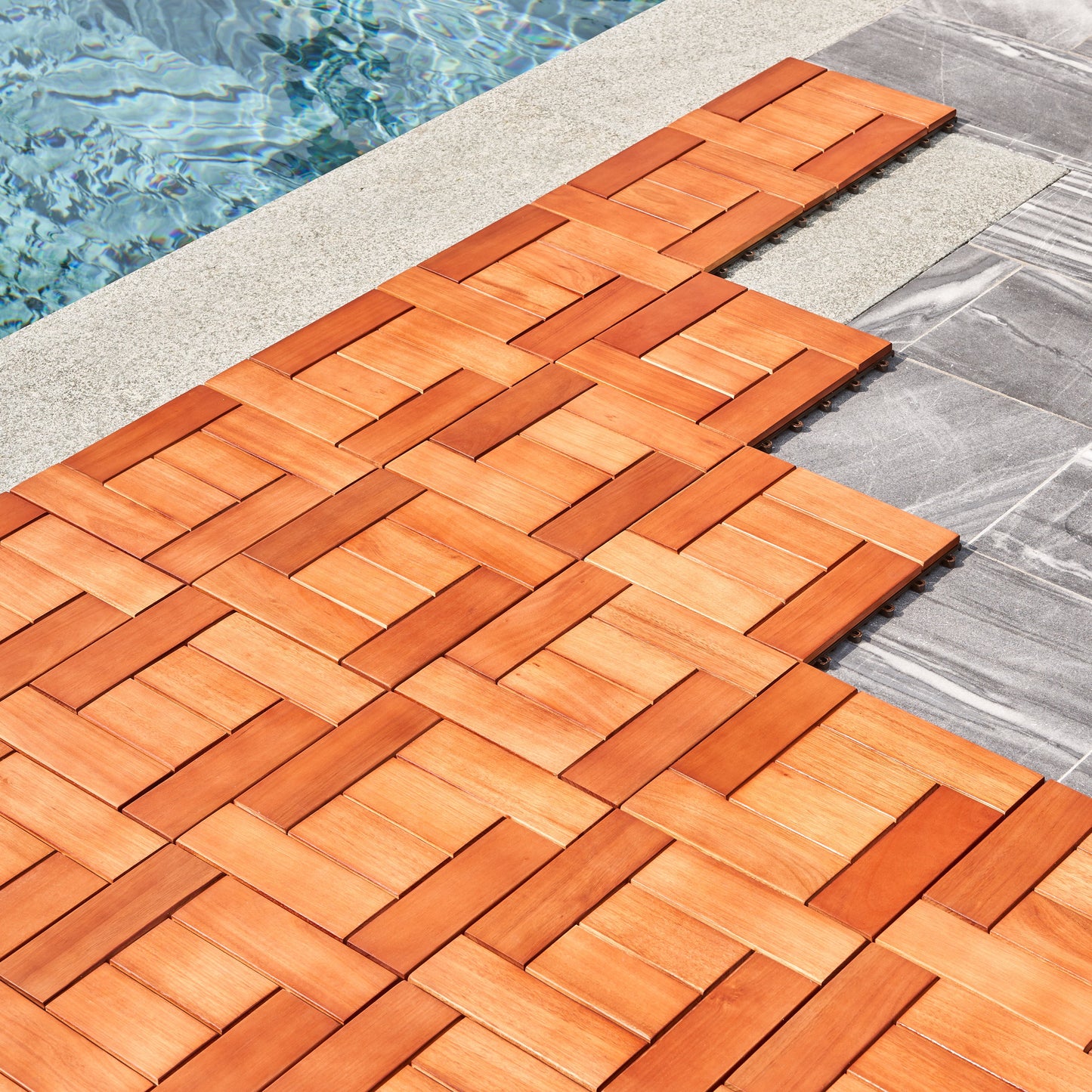 (Set of 10) Hanalei Eucalyptus Interlocking Wooden Decktile in Red Brown THEGSND LLC