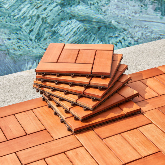 (Set of 10) Hanalei Eucalyptus Interlocking Wooden Decktile in Red Brown THEGSND LLC