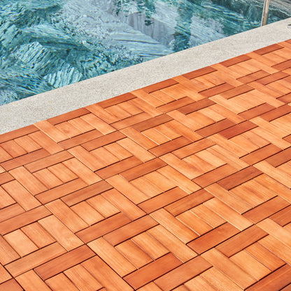 (Set of 10) Hanalei Eucalyptus Interlocking Wooden Decktile in Red Brown THEGSND LLC