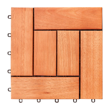 (Set of 10) Hanalei Eucalyptus Interlocking Wooden Decktile in Red Brown THEGSND LLC