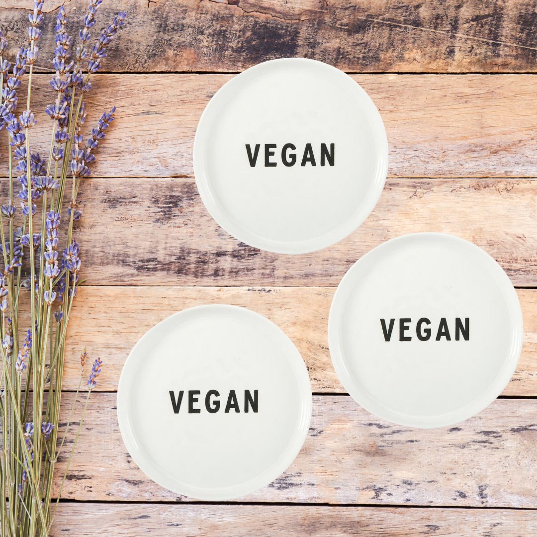 Set of 3 Vegan Ceramic Dish 5.25" Appetizer Plates | Gift for Her by The Bullish Store