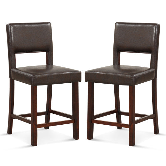 2 Piece Bar Chair Set with Hollowed Back and Rubber Wood Legs-Brown by VYSN