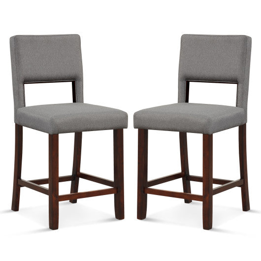 2 Piece Bar Chair Set with Hollowed Back and Rubber Wood Legs-Gray by VYSN