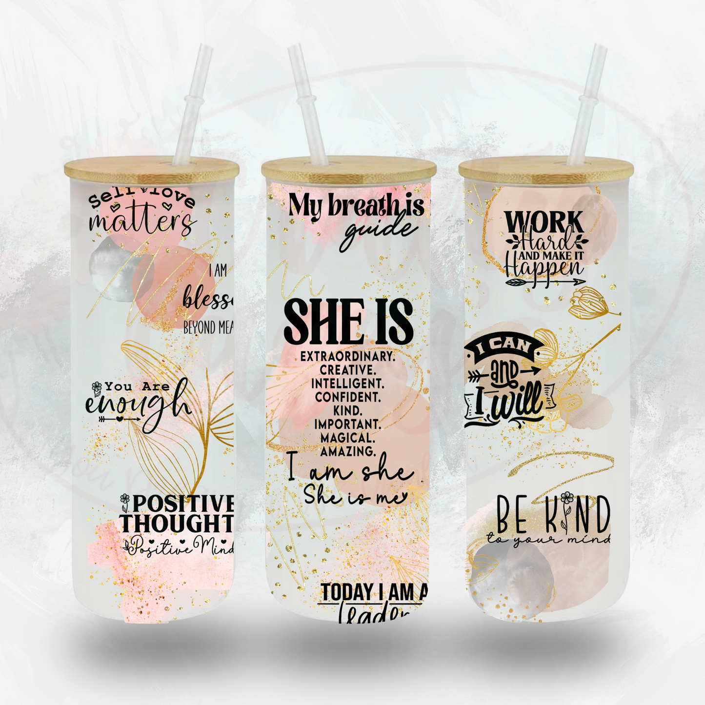 She Is Affirmation Glass Tumbler by Crafty Casey's