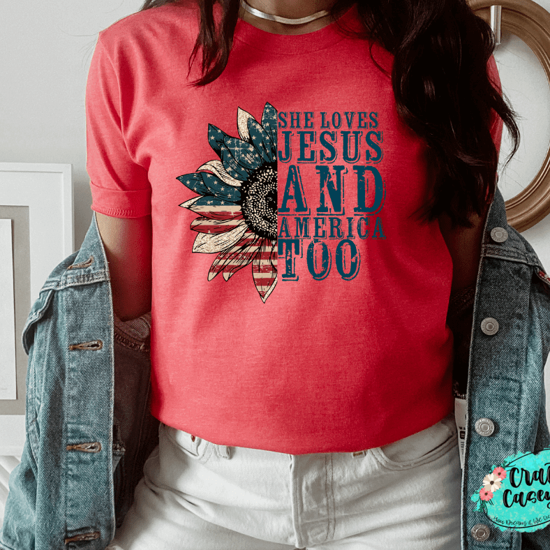 She Loves Jesus & America Too-Patriotic Sunflower Tee by Crafty Casey's