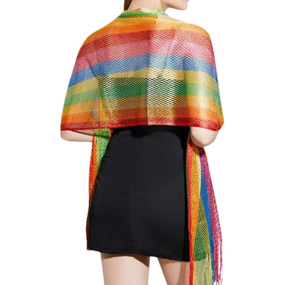 Shimmer Mesh Pride Scarf Wrap in Rainbow Stripe | Unisex Summer Shawl LGBTQ Pride by The Bullish Store