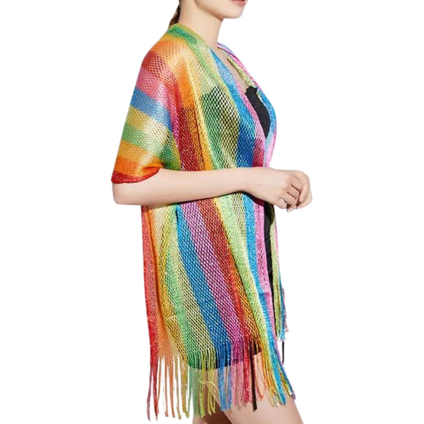 Shimmer Mesh Pride Scarf Wrap in Rainbow Stripe | Unisex Summer Shawl LGBTQ Pride by The Bullish Store