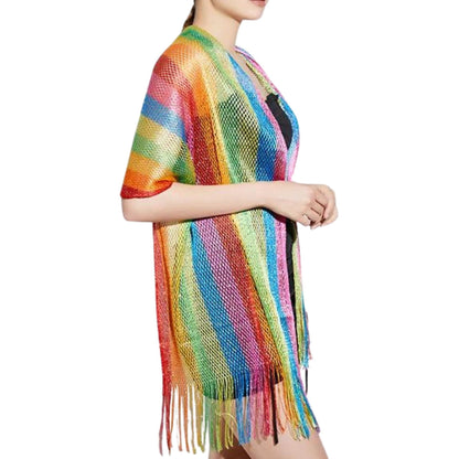 Shimmer Mesh Pride Scarf Wrap in Rainbow Stripe | Unisex Summer Shawl LGBTQ Pride by The Bullish Store