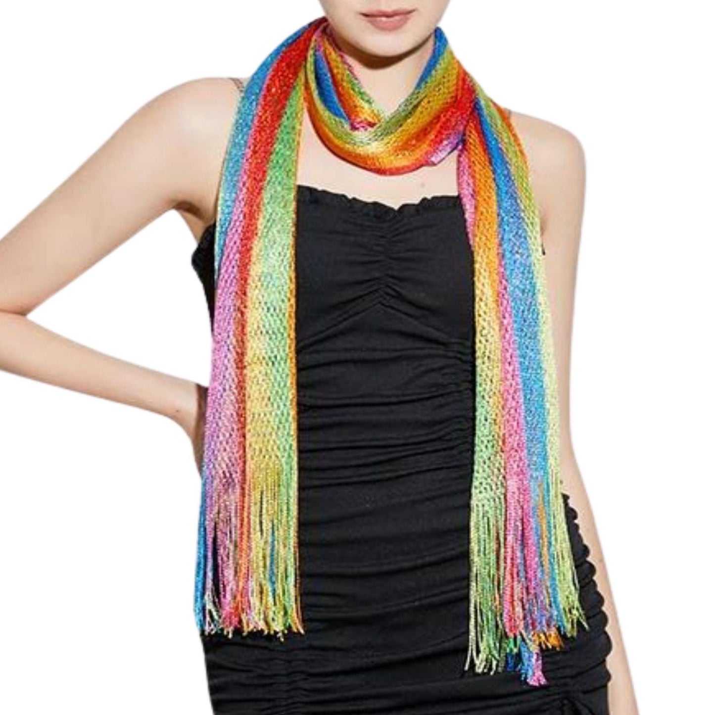 Shimmer Mesh Pride Scarf Wrap in Rainbow Stripe | Unisex Summer Shawl LGBTQ Pride by The Bullish Store