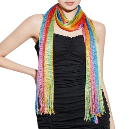 Shimmer Mesh Pride Scarf Wrap in Rainbow Stripe | Unisex Summer Shawl LGBTQ Pride by The Bullish Store