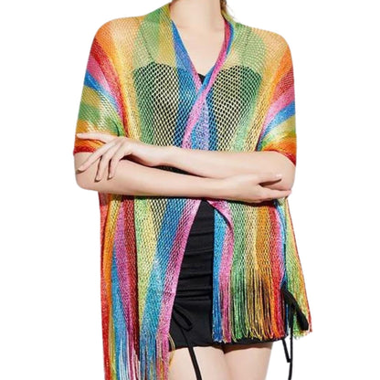 Shimmer Mesh Pride Scarf Wrap in Rainbow Stripe | Unisex Summer Shawl LGBTQ Pride by The Bullish Store