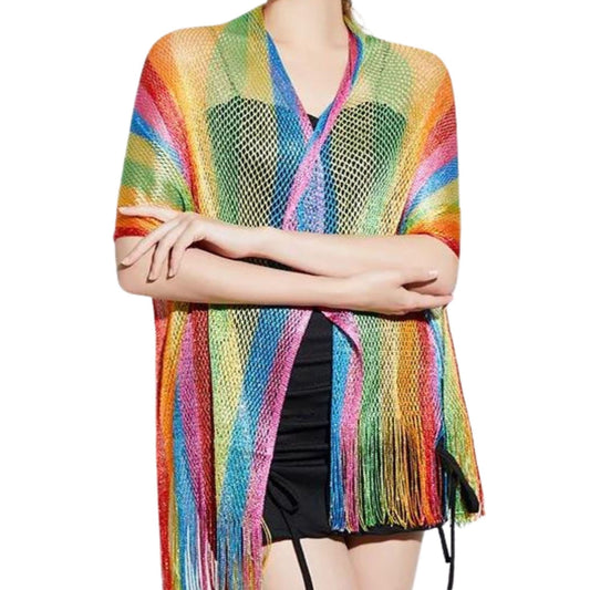 Shimmer Mesh Pride Scarf Wrap in Rainbow Stripe | Unisex Summer Shawl LGBTQ Pride by The Bullish Store