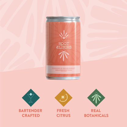 Root Elixirs Sparkling Pineapple Passionfruit Premium Cocktail Mixer Cans - 24 Cans (7.5 oz) by Farm2Me