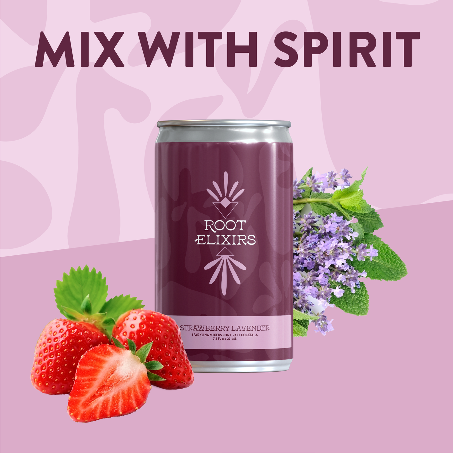 Root Elixirs Sparkling Strawberry Lavender Premium Cocktail Mixer Cans - 24 Cans (7.5 oz) by Farm2Me