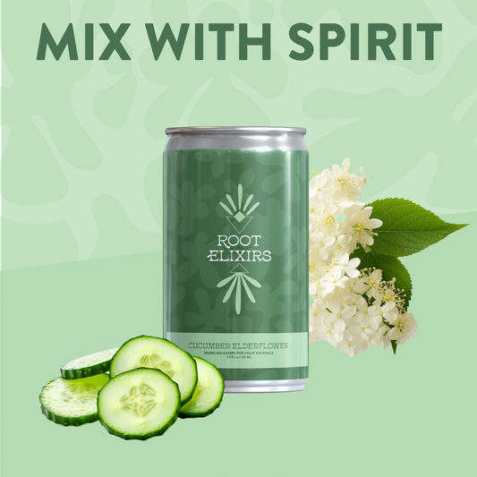 Root Elixirs Sparkling Cucumber Elderflower Premium Cocktail Mixer- 4 Cans 7.5 oz by Farm2Me