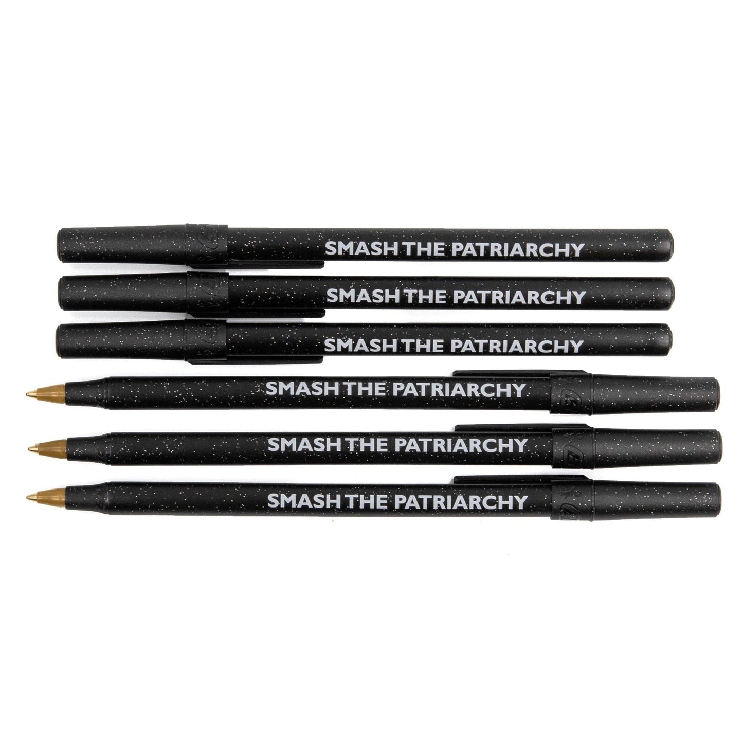 Smash the Patriarchy 6 Pens Black Sparkle Pen Pack by The Bullish Store