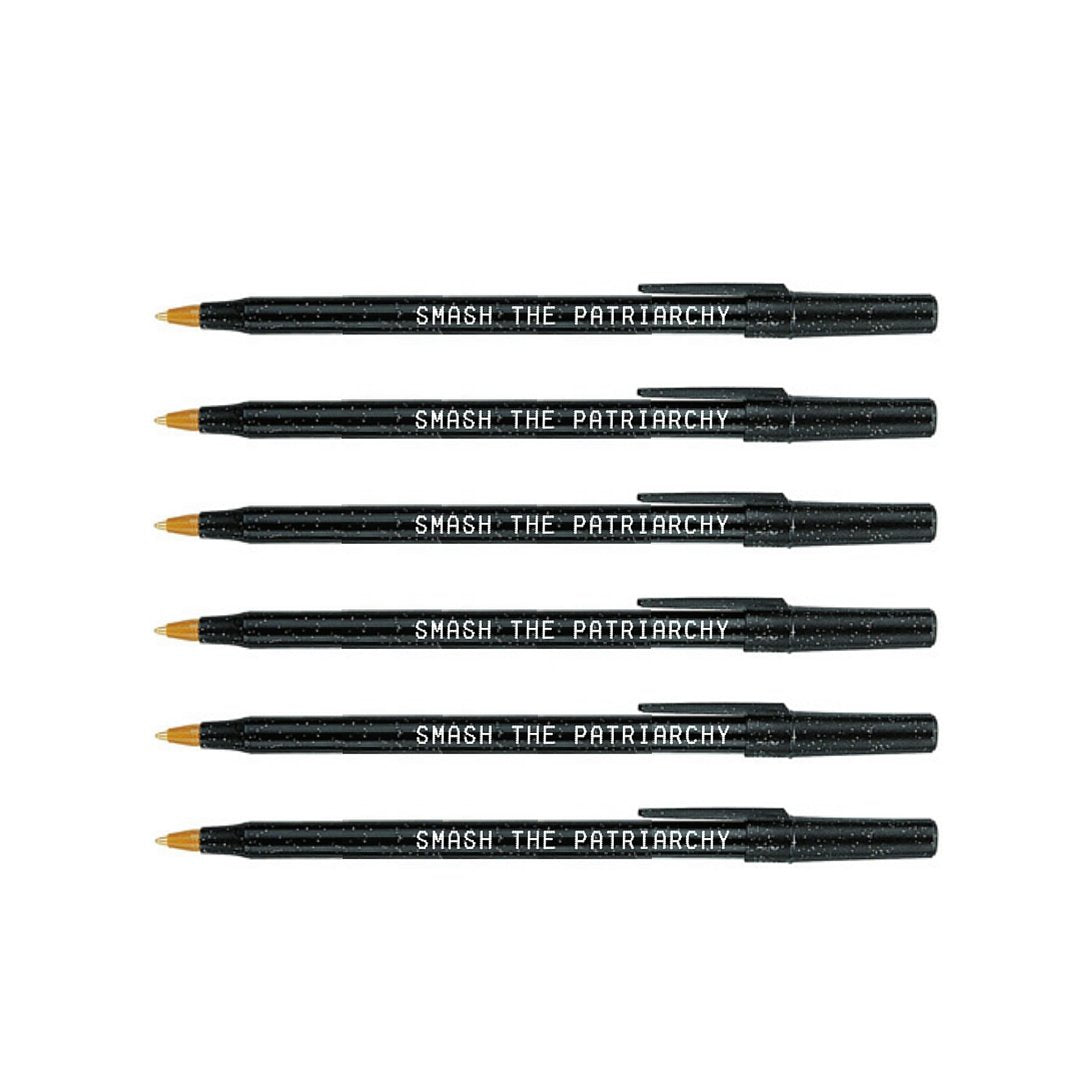 Smash the Patriarchy 6 Pens Black Sparkle Pen Pack by The Bullish Store