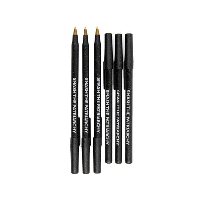 Smash the Patriarchy 6 Pens Black Sparkle Pen Pack by The Bullish Store