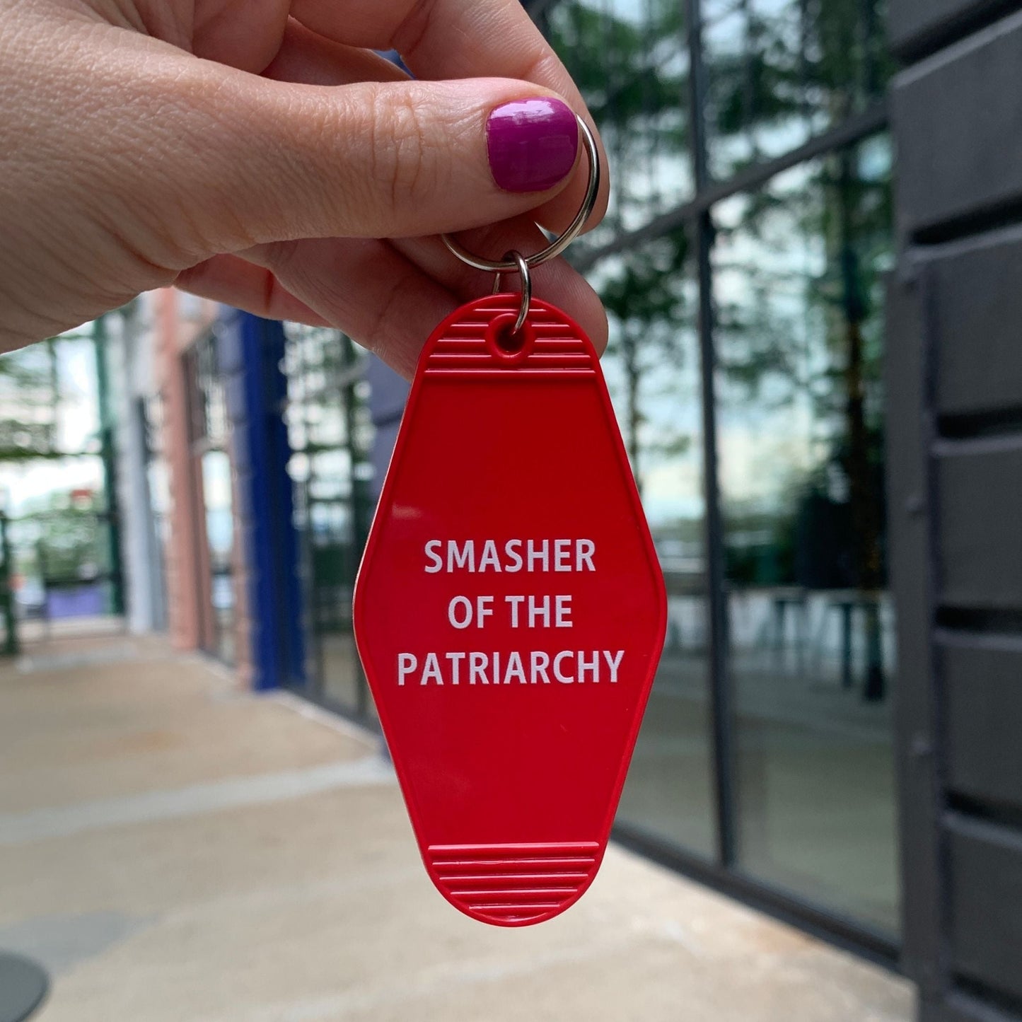 Smasher of the Patriarchy Feminist Motel Keychain in Red by The Bullish Store