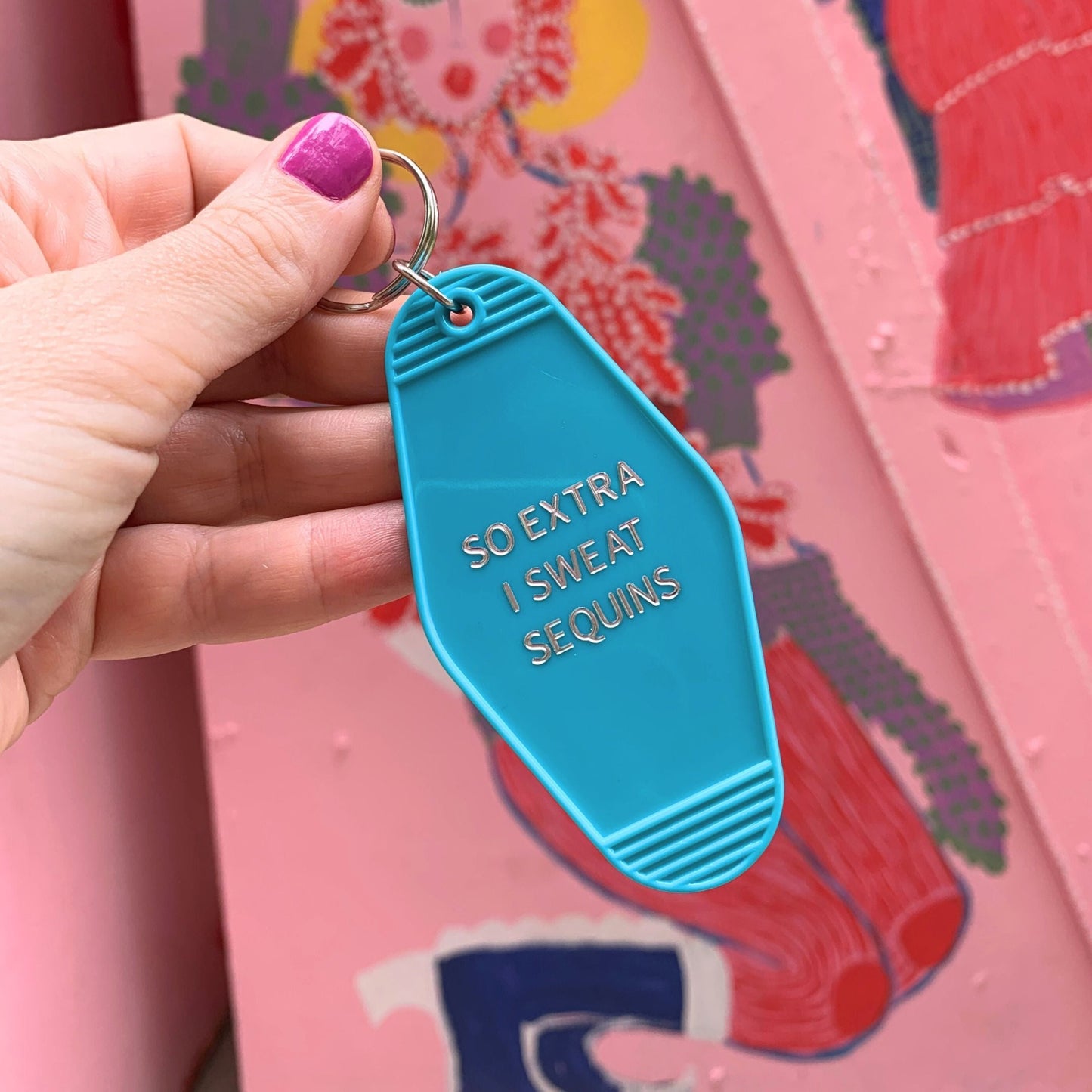 So Extra I Sweat Sequins Motel Style Keychain in Aqua by The Bullish Store