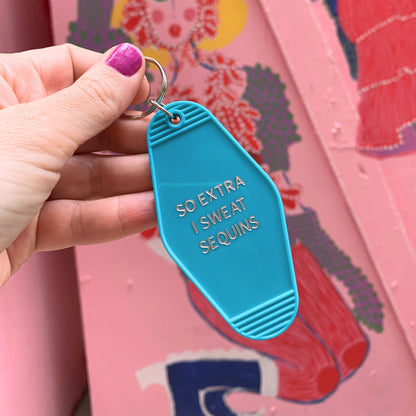 So Extra I Sweat Sequins Motel Style Keychain in Aqua by The Bullish Store