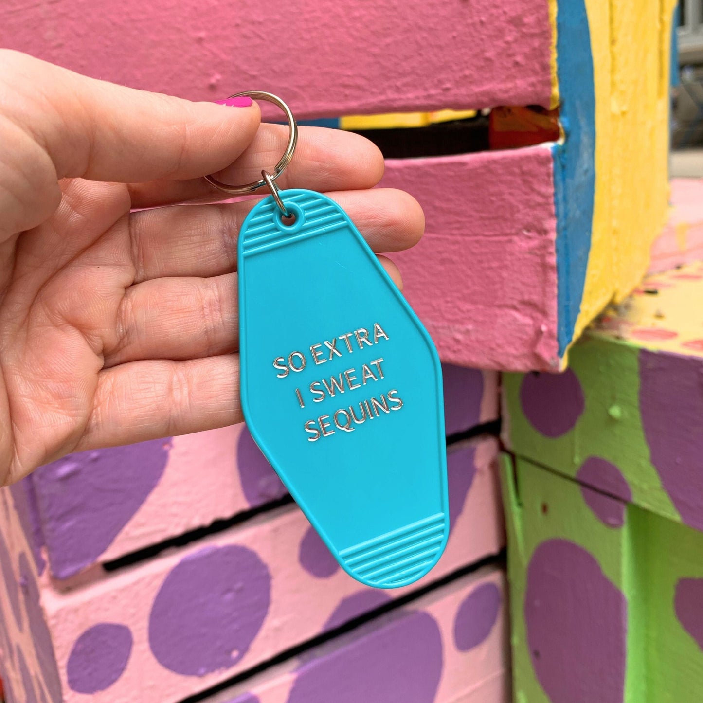 So Extra I Sweat Sequins Motel Style Keychain in Aqua by The Bullish Store