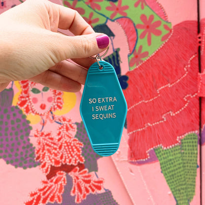 So Extra I Sweat Sequins Motel Style Keychain in Aqua by The Bullish Store