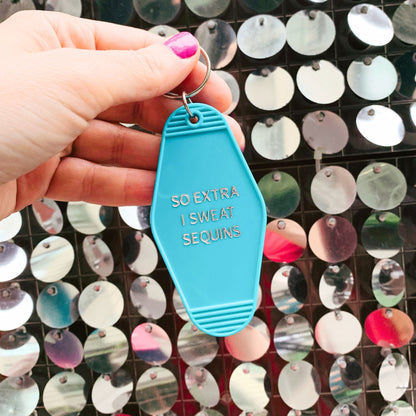 So Extra I Sweat Sequins Motel Style Keychain in Aqua by The Bullish Store