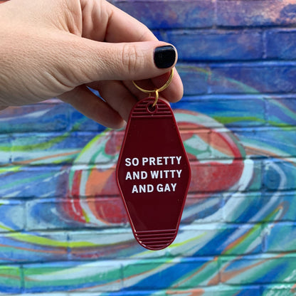 So Pretty and Witty and Gay Motel Style Keychain in Red by The Bullish Store