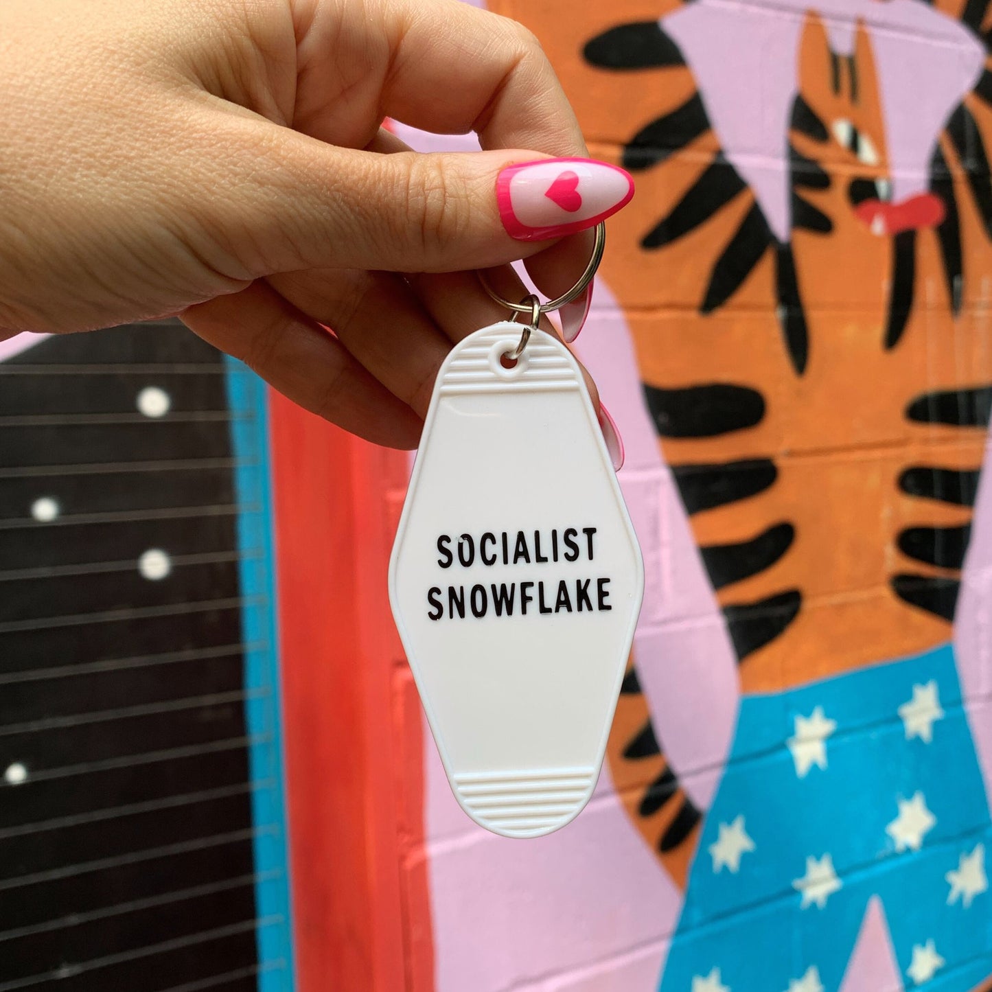 Socialist Snowflake White Motel Style Keychain by The Bullish Store