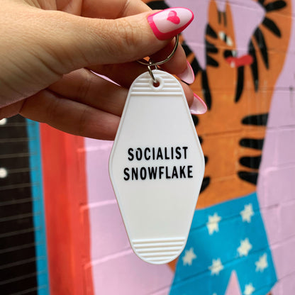 Socialist Snowflake White Motel Style Keychain by The Bullish Store